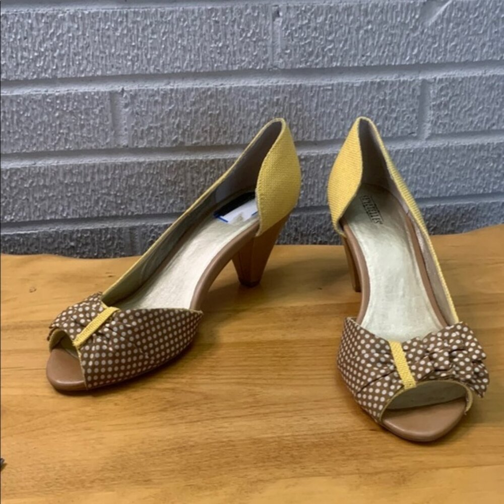 Seychelles Canvas D'Orsay Pumps Heels Women's Size 10 VGUC Peep toe bow detail